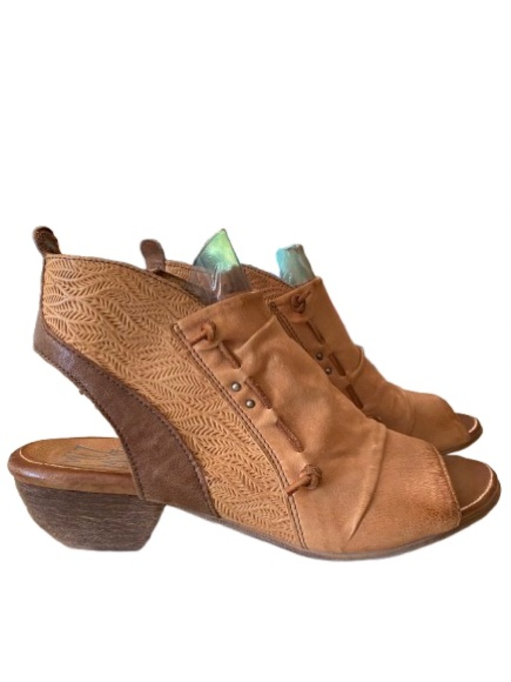 Miz Mooz Women’s Celia Tan Leather Peep Toe Bootie Size 7.5 - 8 Boho Sandal - Picture 7 of 13